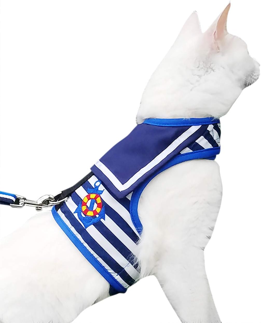 Cat Harness and Leash Set for Walking Escape Proof, Blue, Large | No Over-the-head, Easy on or off, for Average to Large Cat Walks, Vest Style, Adjustable Hook and Loop, Lightweight
