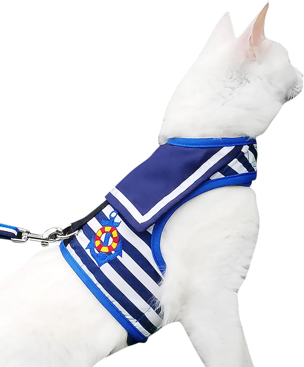 Cat Harness and Leash Set for Walking Escape Proof, Blue, Large | No Over-the-head, Easy on or off, for Average to Large Cat Walks, Vest Style, Adjustable Hook and Loop, Lightweight