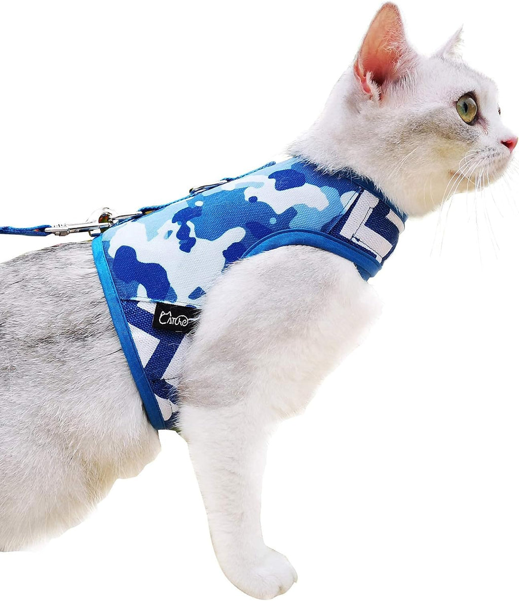 Cat Harness and Leash Set for Walking Escape Proof, Blue, Large | No Over-the-head, Easy on or off, for Average to Large Cat Walks, Vest Style, Adjustable Hook and Loop, Lightweight