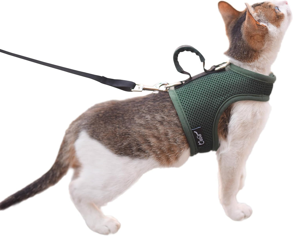 Cat Harness and Leash Set for Walking Escape Proof, Khaki, Large | No Over-the-head, Easy On or OFF, for Average to Large Cat Walks, Vest Style, Adjustable Hook and Loop, Lightweight