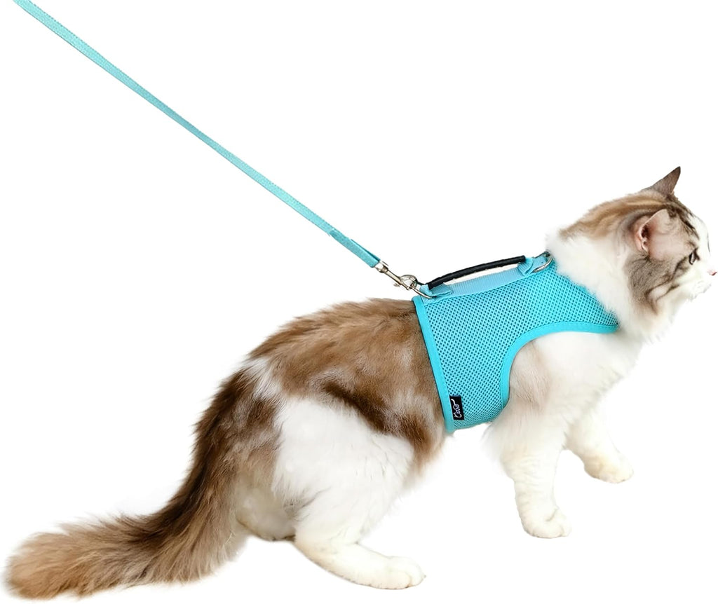 Cat Harness and Leash Set for Walking Escape Proof, Khaki, Large | No Over-the-head, Easy On or OFF, for Average to Large Cat Walks, Vest Style, Adjustable Hook and Loop, Lightweight