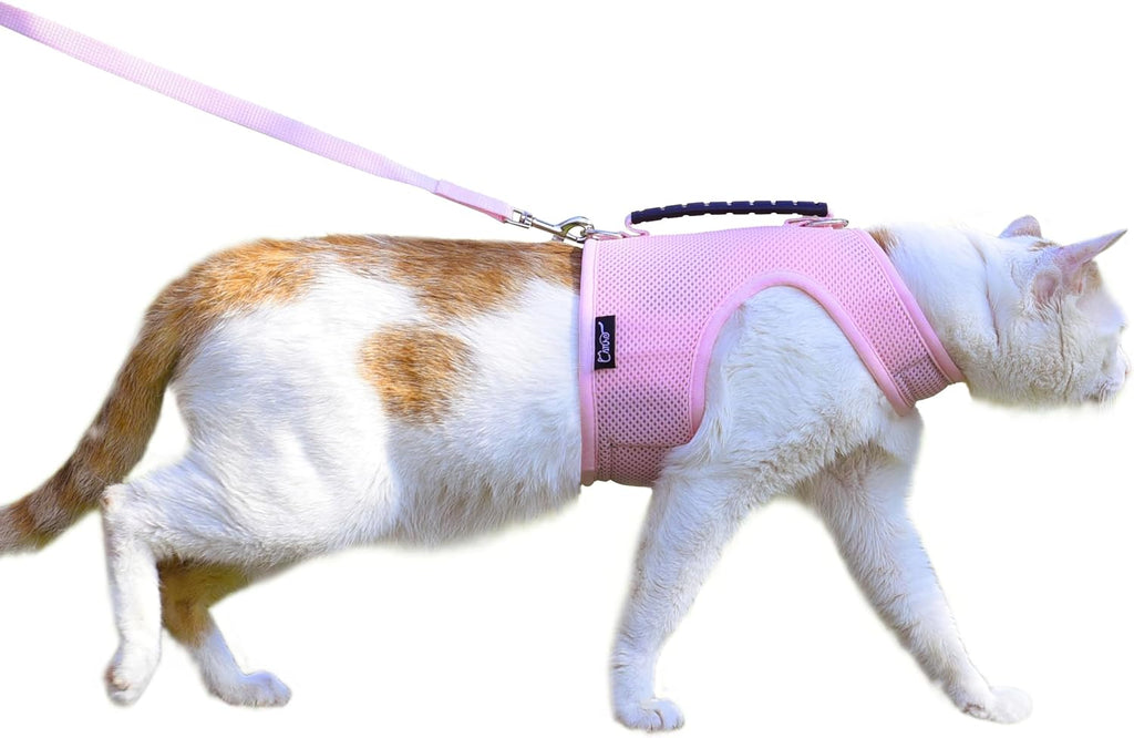 Cat Harness and Leash Set for Walking Escape Proof, Khaki, Large | No Over-the-head, Easy On or OFF, for Average to Large Cat Walks, Vest Style, Adjustable Hook and Loop, Lightweight