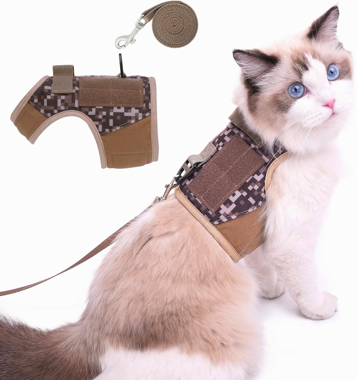 Cat Harness and Leash Set for Walking Escape Proof, Blue, Large | No Over-the-head, Easy on or off, for Average to Large Cat Walks, Vest Style, Adjustable Hook and Loop, Lightweight