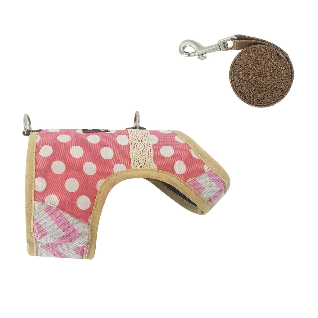 Polka-Dot Canvas Harness And Leash Set For Cats - Pink
