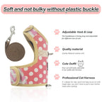 Polka-Dot Canvas Harness And Leash Set For Cats - Pink