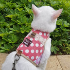 Polka-Dot Canvas Harness And Leash Set For Cats - Pink