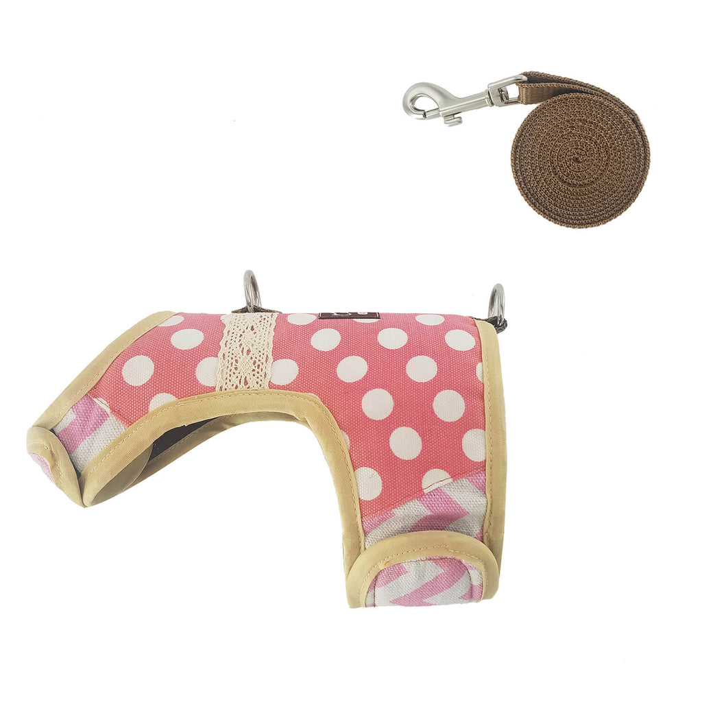 Polka-Dot Canvas Harness And Leash Set For Cats - Pink
