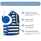 Nautical Style Cat Harness And Leash Set - Blue