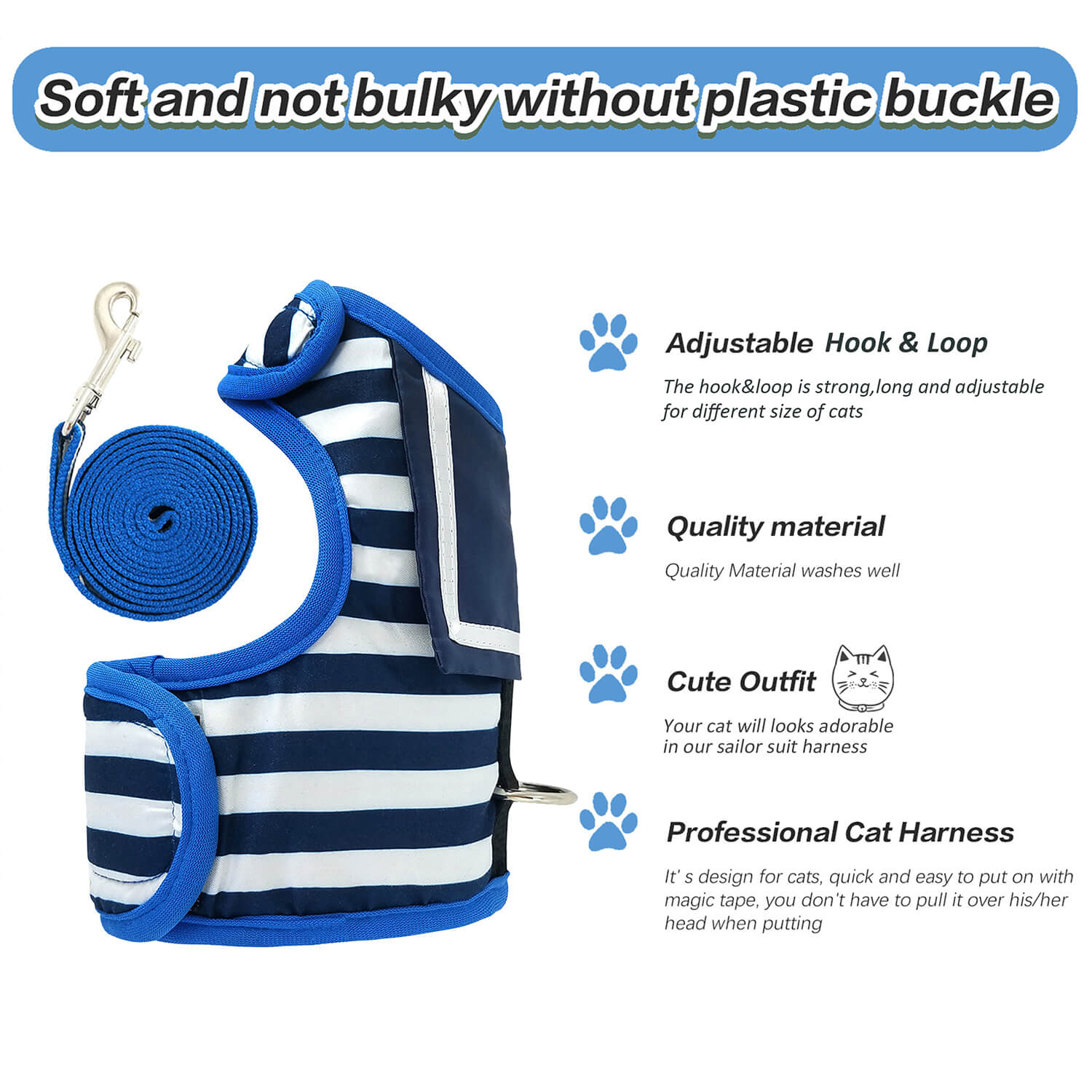 Nautical Style Cat Harness And Leash Set - Blue