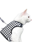 Plaid Canvas Cat Harness and Leash Set - Black