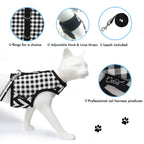 Plaid Canvas Cat Harness and Leash Set - Black