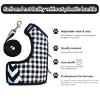 Plaid Canvas Cat Harness and Leash Set - Black