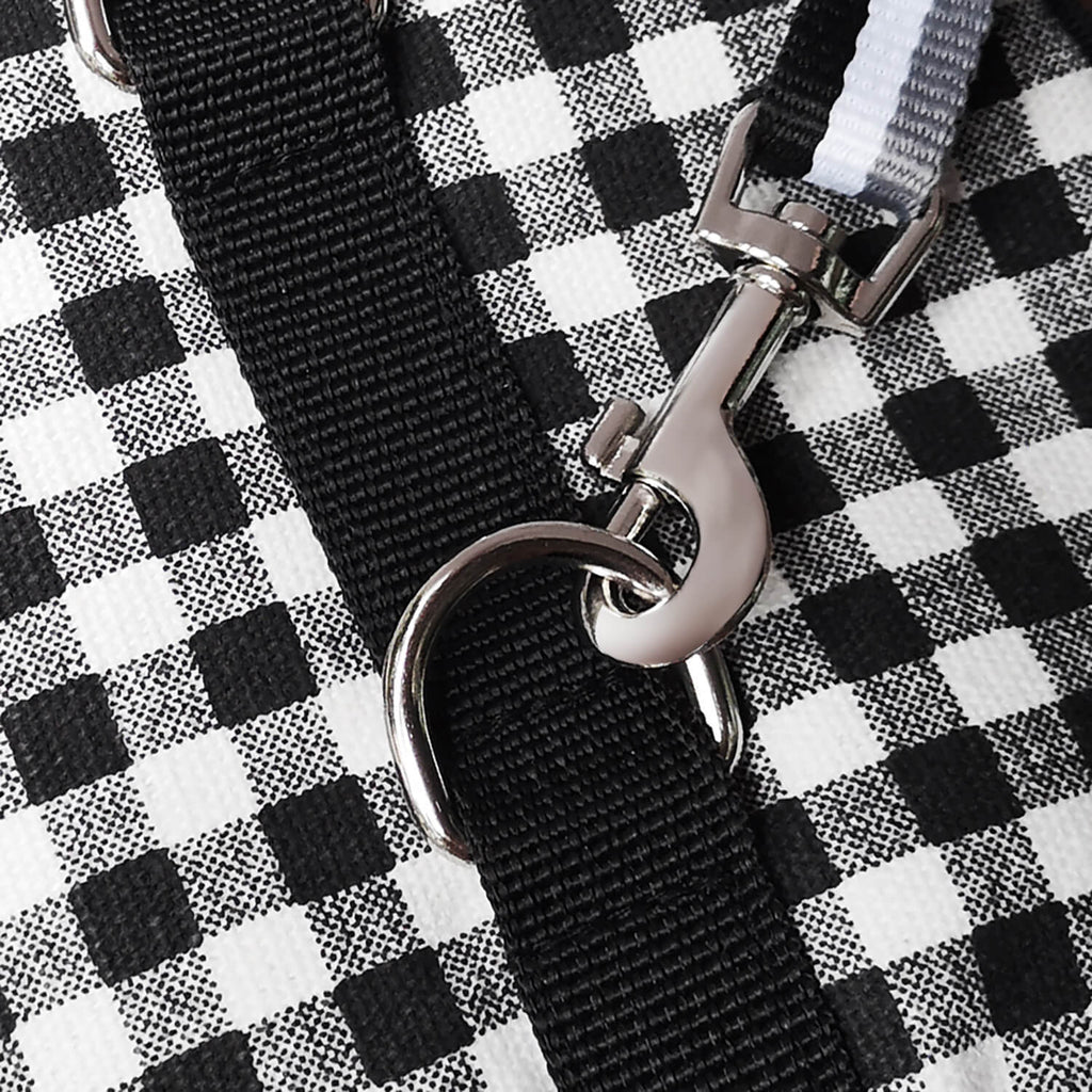 Plaid Canvas Cat Harness and Leash Set - Black