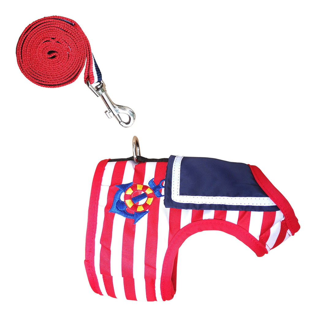 Nautical Style Cat Harness And Leash Set - Red
