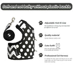 Polka-Dot Canvas Harness And Leash Set For Cats - Black