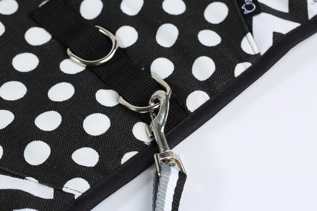 Polka-Dot Canvas Harness And Leash Set For Cats - Black