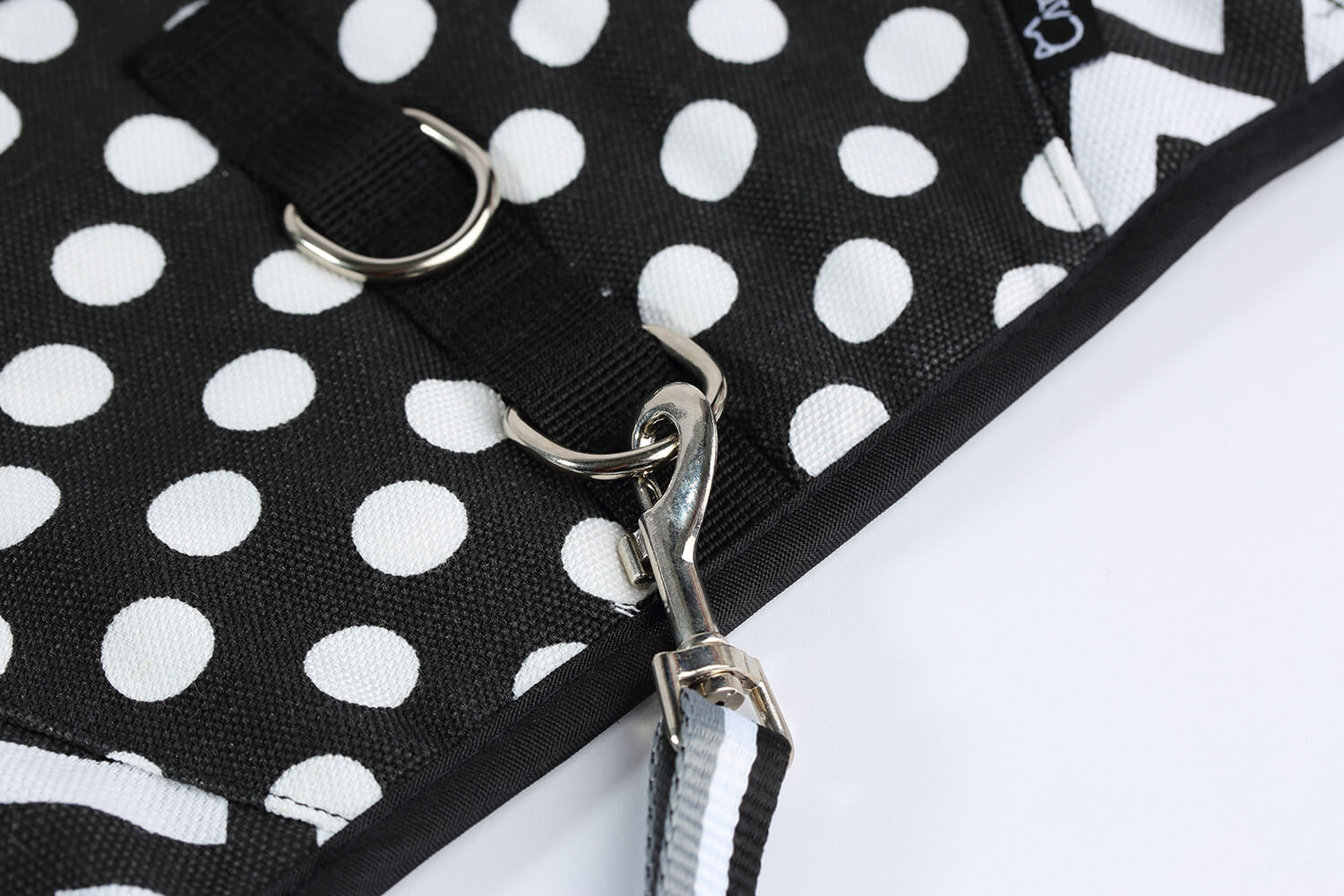Polka-Dot Canvas Harness And Leash Set For Cats - Black