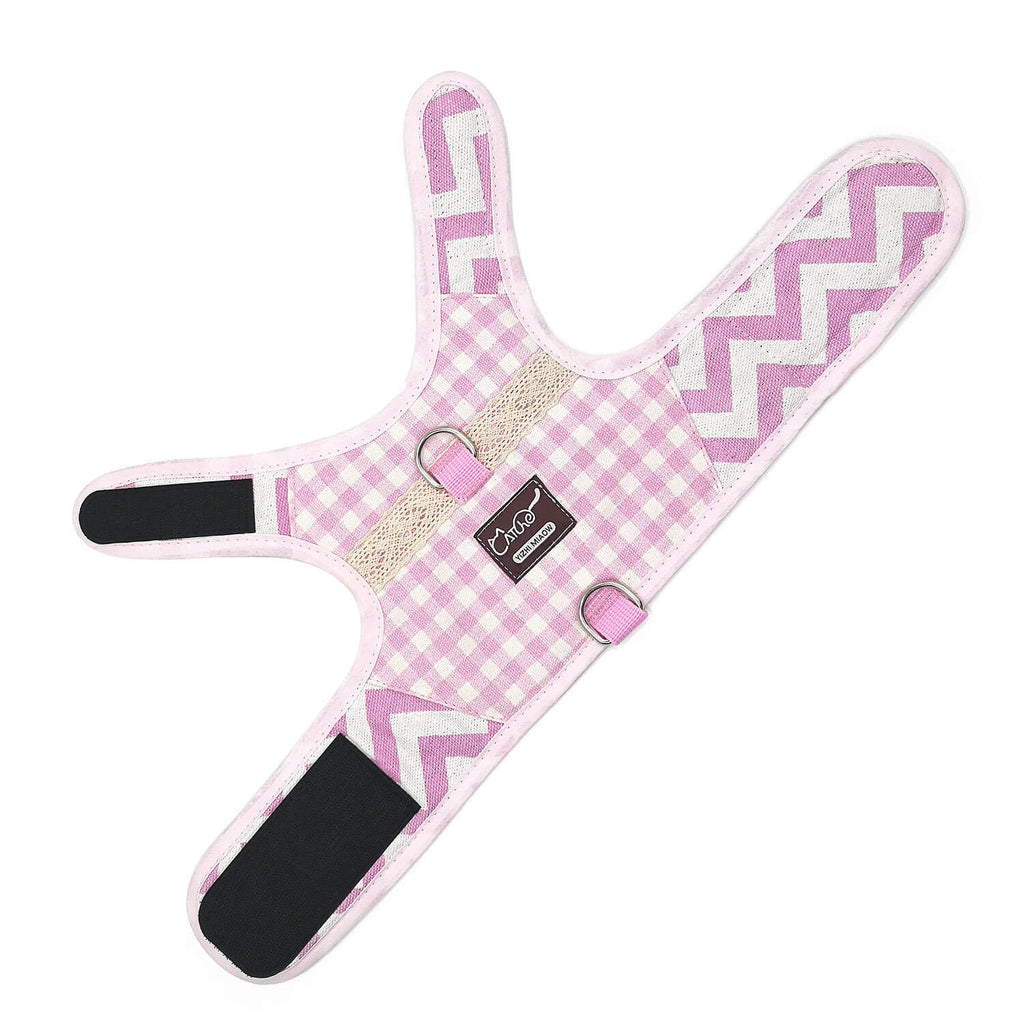 Plaid Canvas Cat Harness and Leash Set - Pink