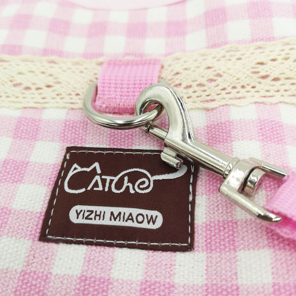 Plaid Canvas Cat Harness and Leash Set - Pink