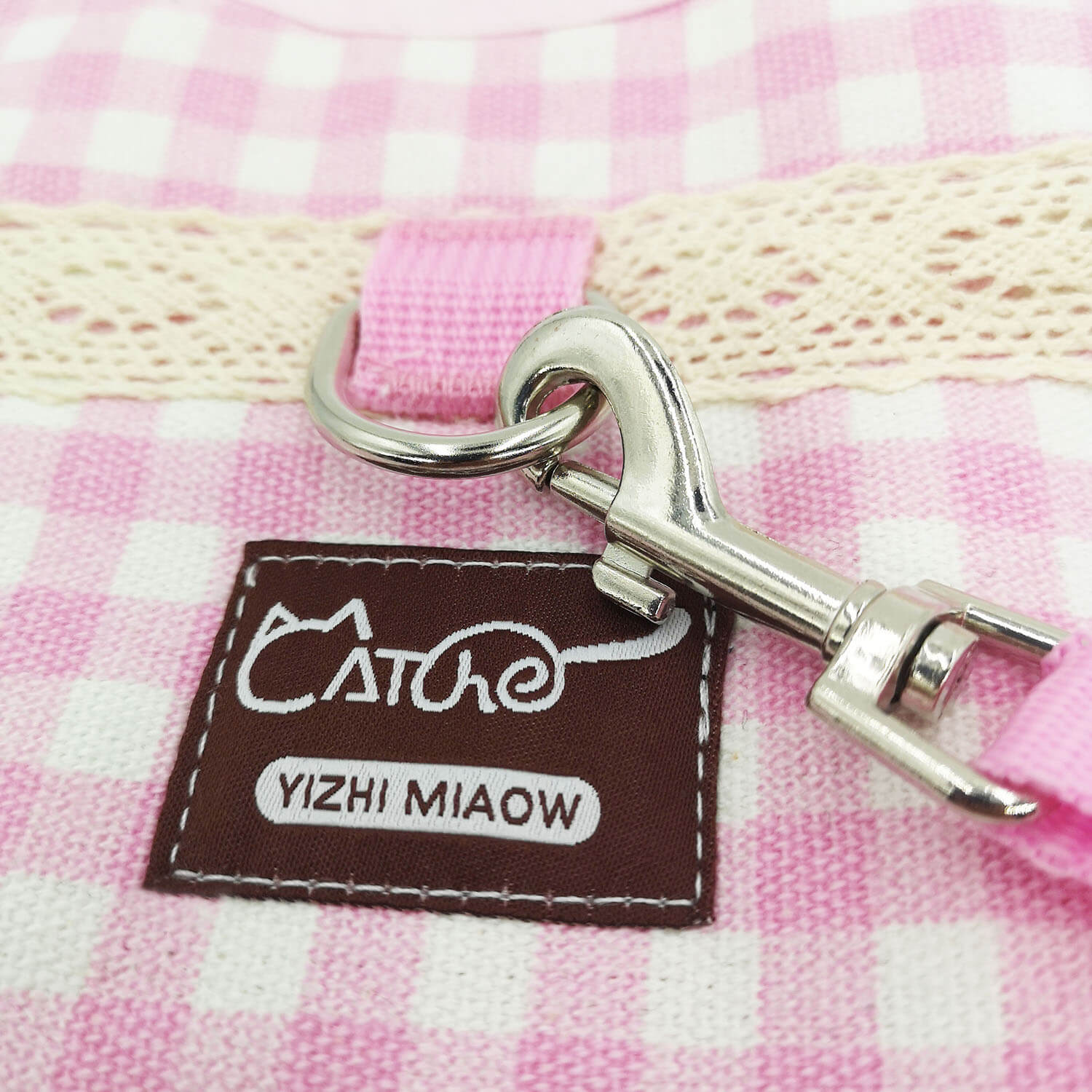 Plaid Canvas Cat Harness and Leash Set - Pink