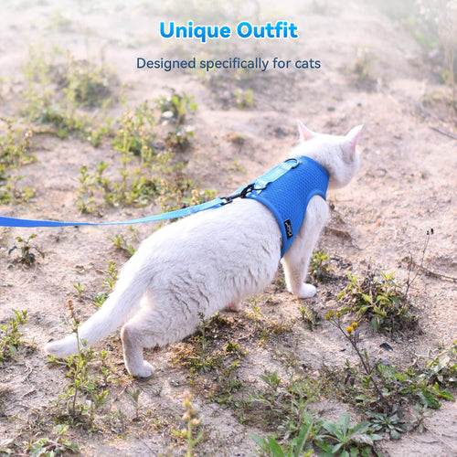Mesh Cat Harness And Leash Set - Blue