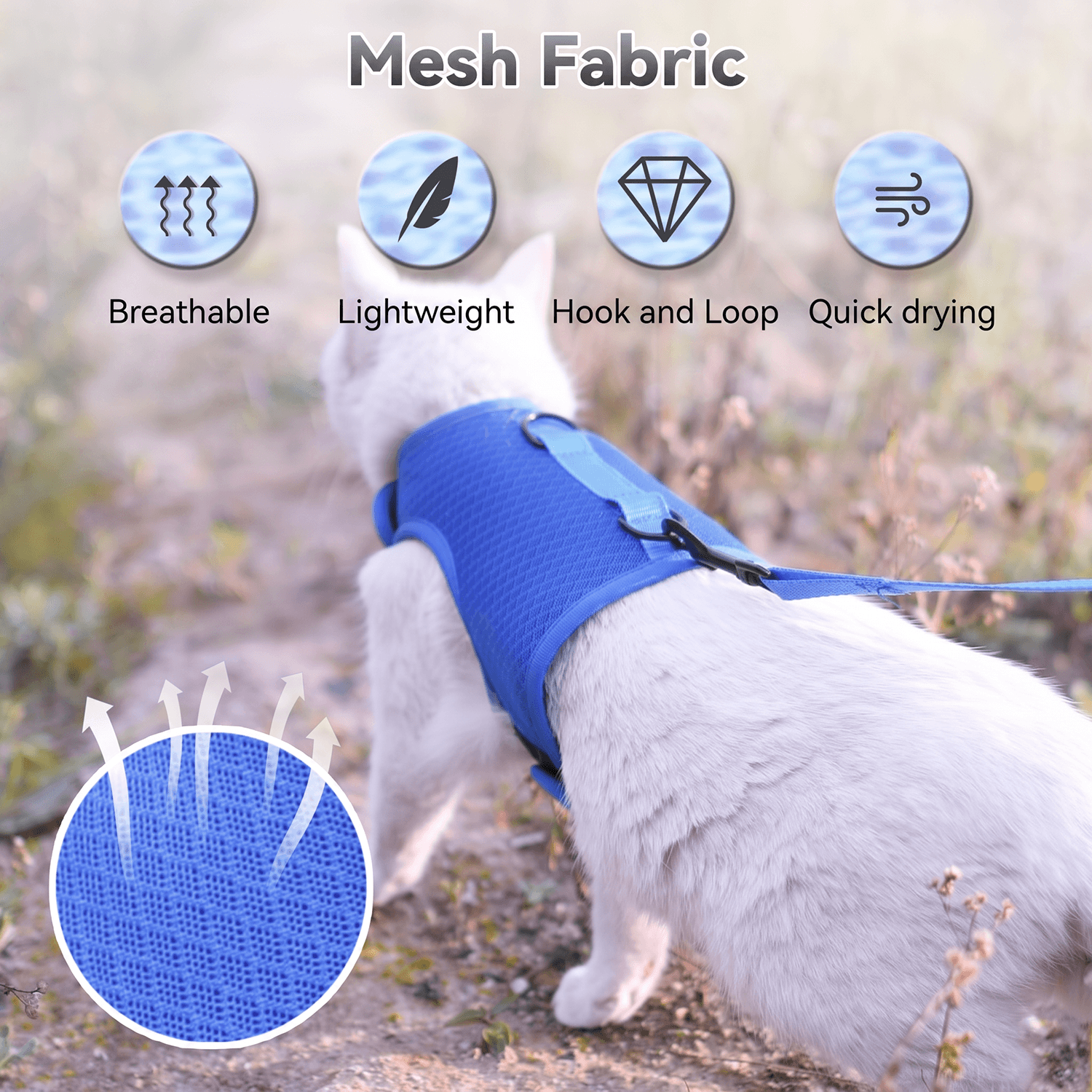Mesh Cat Harness And Leash Set - Blue