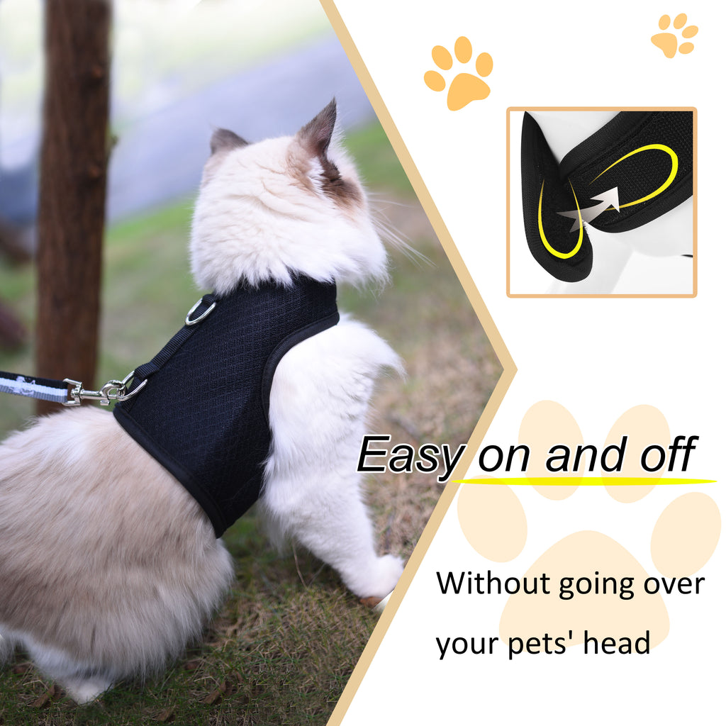 Mesh Cat Harness And Leash Set - Black