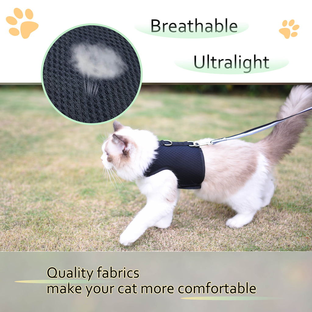 Mesh Cat Harness And Leash Set - Black