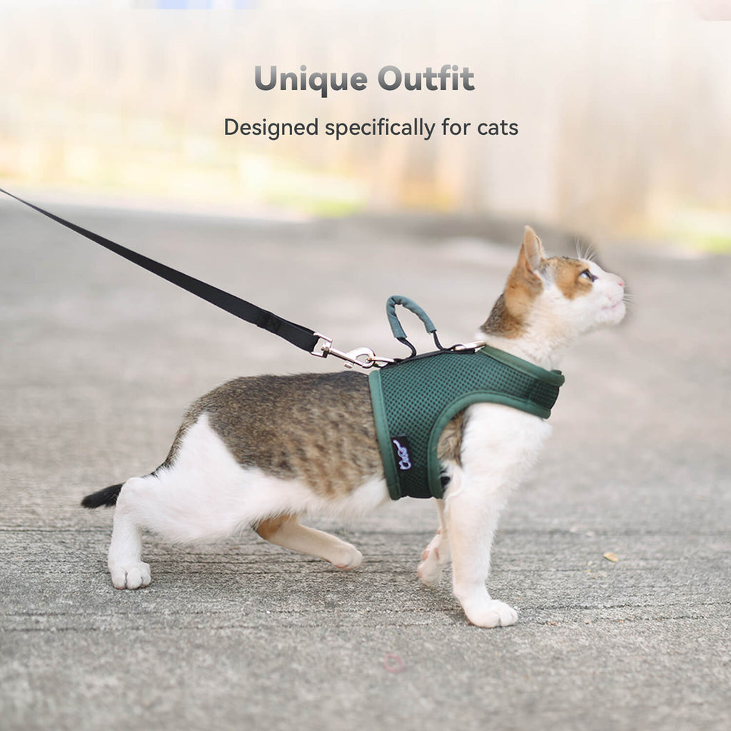 Mesh Cat Harness and Leash Set with Handle - Green