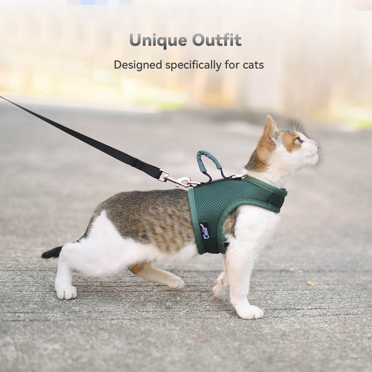 Mesh Cat Harness and Leash Set with Handle - Green