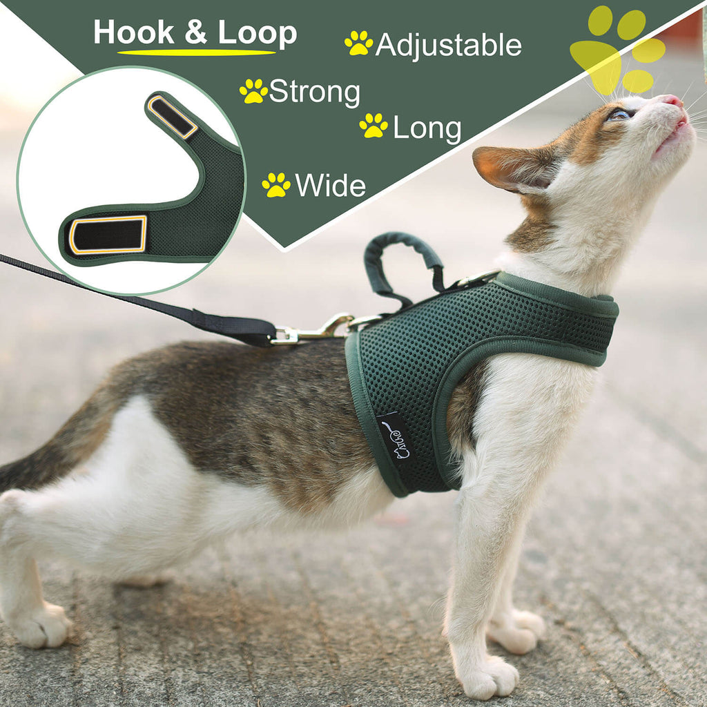 Mesh Cat Harness and Leash Set with Handle - Green