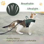 Mesh Cat Harness and Leash Set with Handle - Green