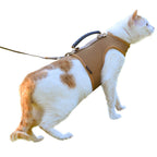 Mesh Cat Harness and Leash Set with Handle - Brown