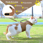 Mesh Cat Harness and Leash Set with Handle - Brown