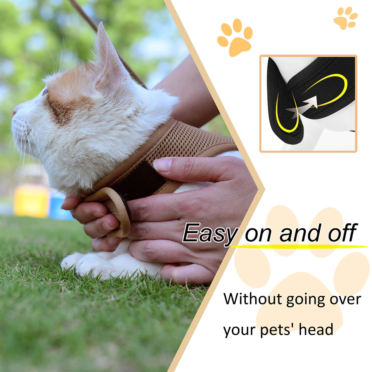 Mesh Cat Harness and Leash Set with Handle - Brown