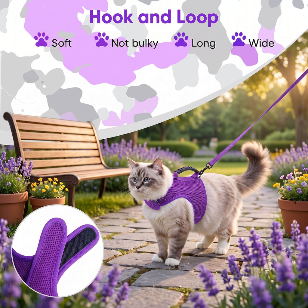 Mesh Cat Harness and Leash Set with Handle - Purple