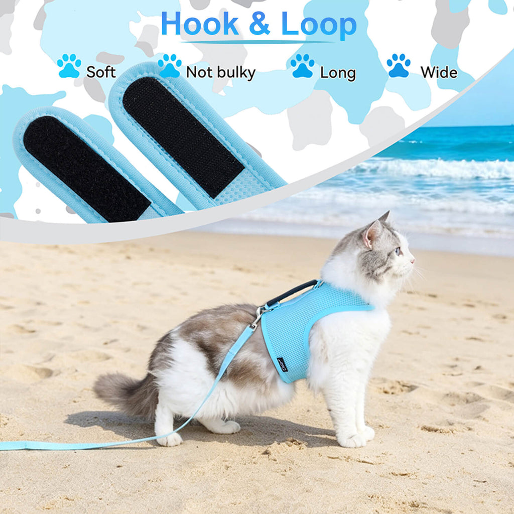 Mesh Cat Harness and Leash Set with Handle - Lack Blue