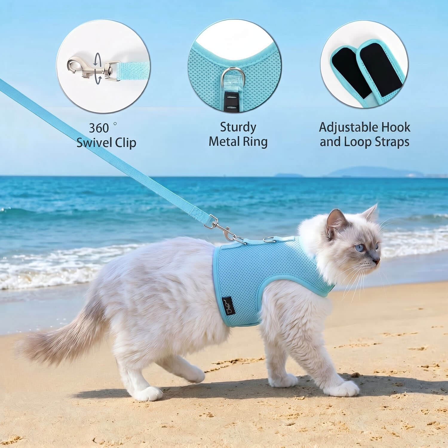 Mesh Cat Harness And Leash Set - Lack Blue