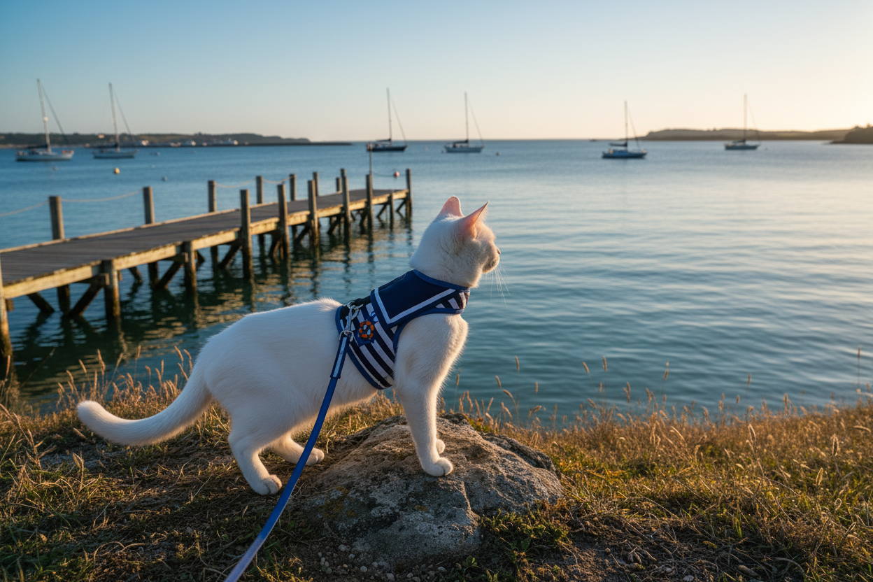 Cat with harbor background